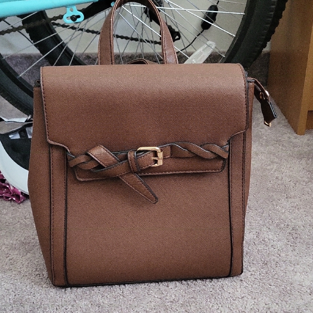 Macy's Brown Backpack with Braided Detail